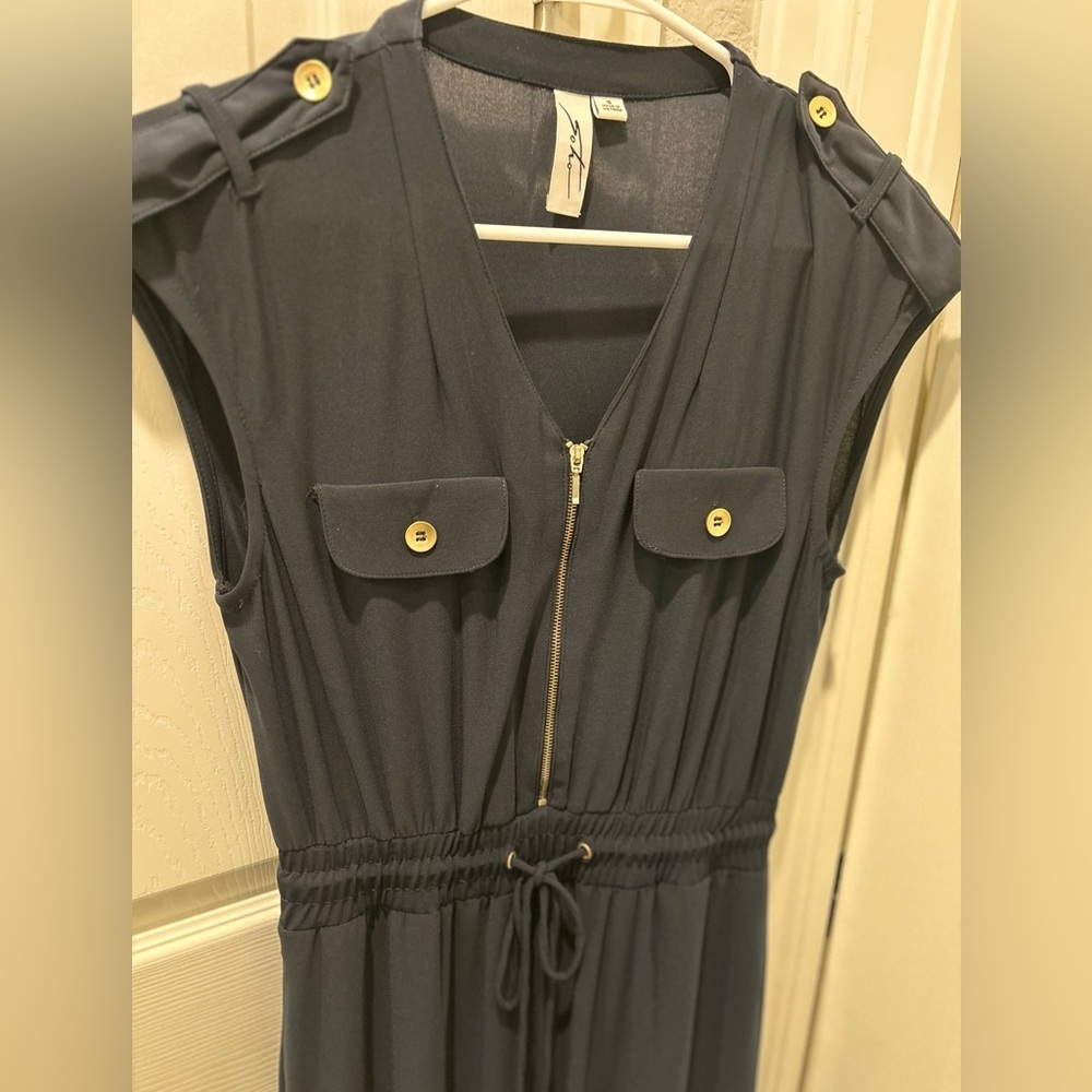 SoHo Navy Jumpsuit Gold Button Detail Wide Leg with Pockets Women’s Size Small - Picture 4 of 6